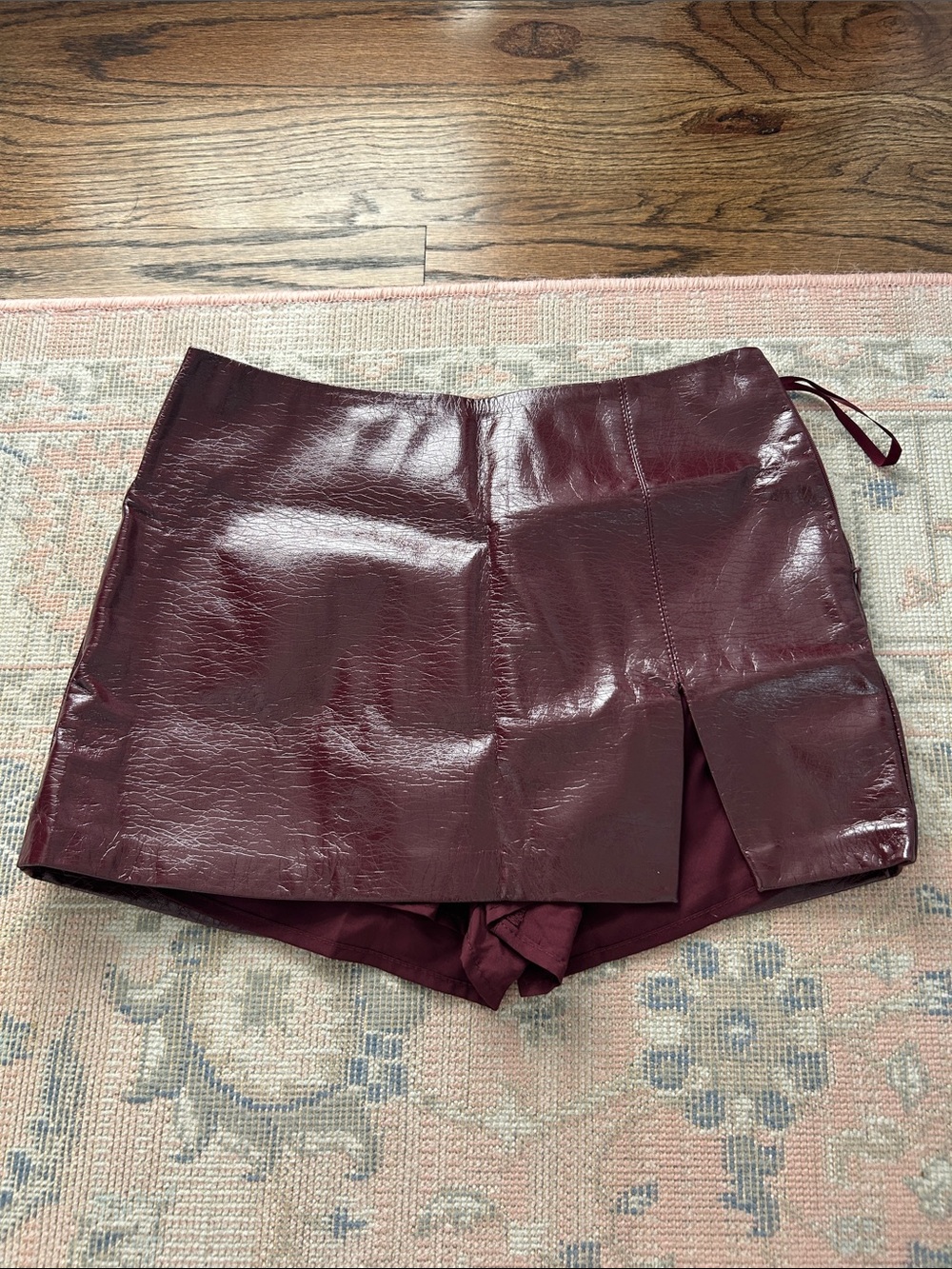 Faux Leather Mini Skort in Deep Burgundy